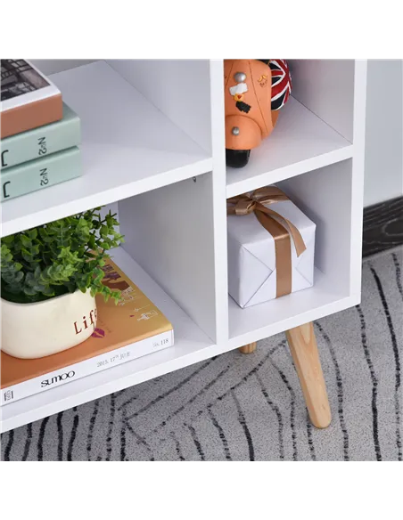HOMCOM Bookcase, Freestanding Book Shelf with Storage Drawer, 6 Shelves and Wood Legs for Home Office Display, White and Grey, 2