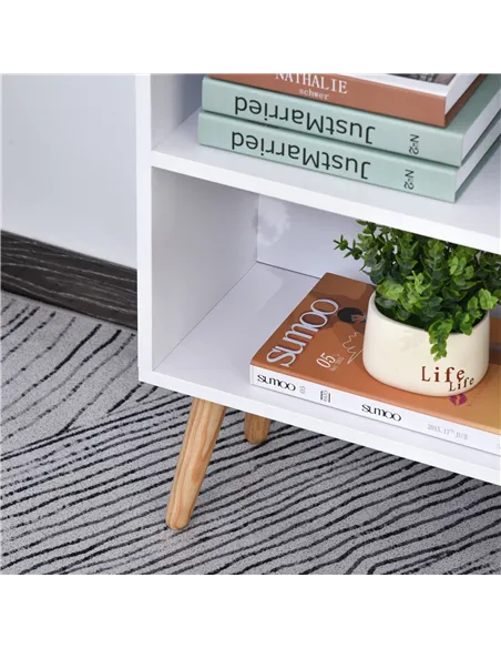 HOMCOM Bookcase, Freestanding Book Shelf with Storage Drawer, 6 Shelves and Wood Legs for Home Office Display, White and Grey, 2