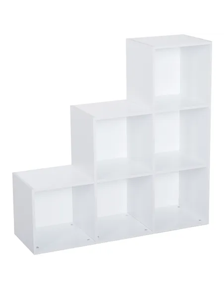 HOMCOM 3-tier Step 6 Cubes Storage Unit Particle Board Cabinet Bookcase Organiser Home Office Shelves - White