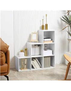 HOMCOM 3-tier Step 6 Cubes Storage Unit Particle Board Cabinet Bookcase Organiser Home Office Shelves - White 2