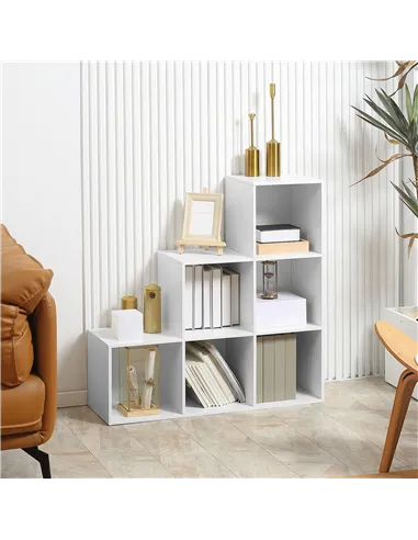 HOMCOM 3-tier Step 6 Cubes Storage Unit Particle Board Cabinet Bookcase Organiser Home Office Shelves - White