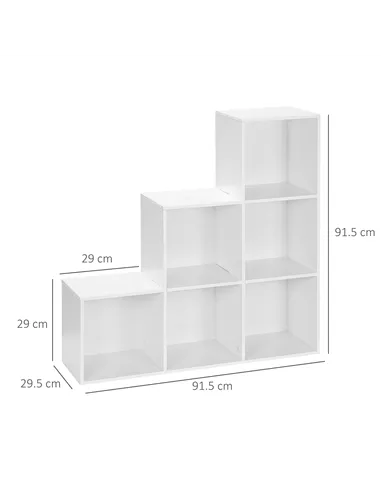 HOMCOM 3-tier Step 6 Cubes Storage Unit Particle Board Cabinet Bookcase Organiser Home Office Shelves - White