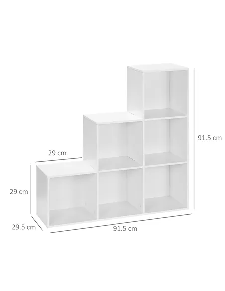 HOMCOM 3-tier Step 6 Cubes Storage Unit Particle Board Cabinet Bookcase Organiser Home Office Shelves - White
