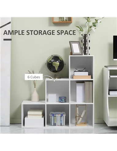 HOMCOM 3-tier Step 6 Cubes Storage Unit Particle Board Cabinet Bookcase Organiser Home Office Shelves - White