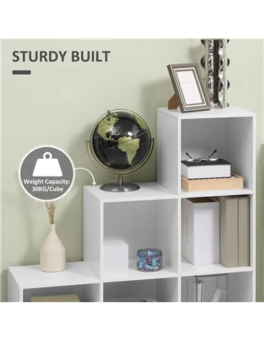 HOMCOM 3-tier Step 6 Cubes Storage Unit Particle Board Cabinet Bookcase Organiser Home Office Shelves - White