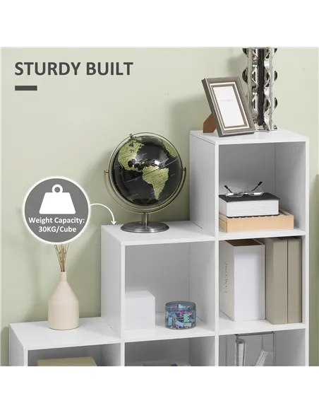 HOMCOM 3-tier Step 6 Cubes Storage Unit Particle Board Cabinet Bookcase Organiser Home Office Shelves - White
