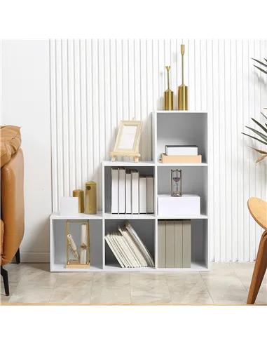 HOMCOM 3-tier Step 6 Cubes Storage Unit Particle Board Cabinet Bookcase Organiser Home Office Shelves - White