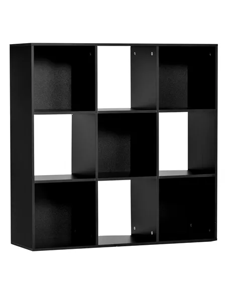 HOMCOM 3-tier 9 Cubes Storage Unit Particle Board Cupboard Bookcase Organiser Home Office Shelves, Black