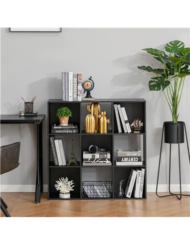 HOMCOM 3-tier 9 Cubes Storage Unit Particle Board Cupboard Bookcase Organiser Home Office Shelves, Black