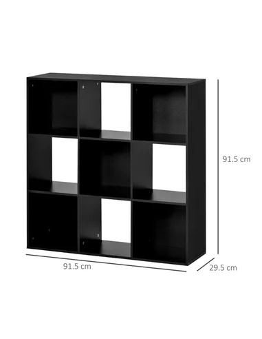 HOMCOM 3-tier 9 Cubes Storage Unit Particle Board Cupboard Bookcase Organiser Home Office Shelves, Black