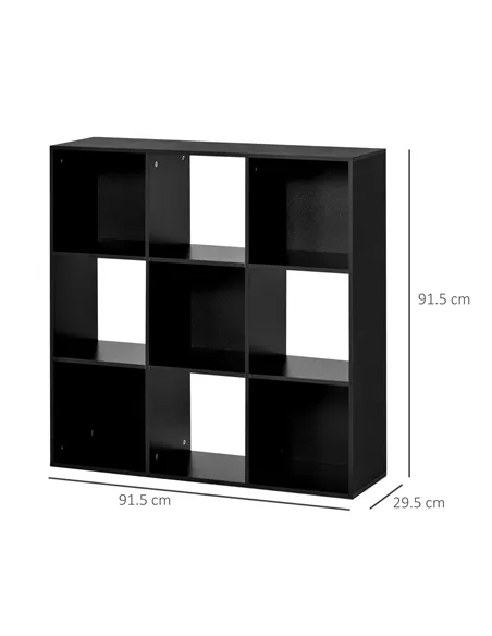 HOMCOM 3-tier 9 Cubes Storage Unit Particle Board Cupboard Bookcase Organiser Home Office Shelves, Black