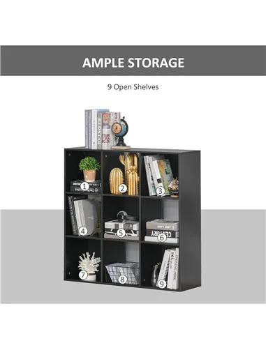 HOMCOM 3-tier 9 Cubes Storage Unit Particle Board Cupboard Bookcase Organiser Home Office Shelves, Black