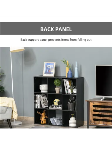 HOMCOM 3-tier 9 Cubes Storage Unit Particle Board Cupboard Bookcase Organiser Home Office Shelves, Black