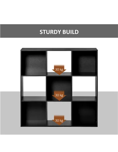 HOMCOM 3-tier 9 Cubes Storage Unit Particle Board Cupboard Bookcase Organiser Home Office Shelves, Black