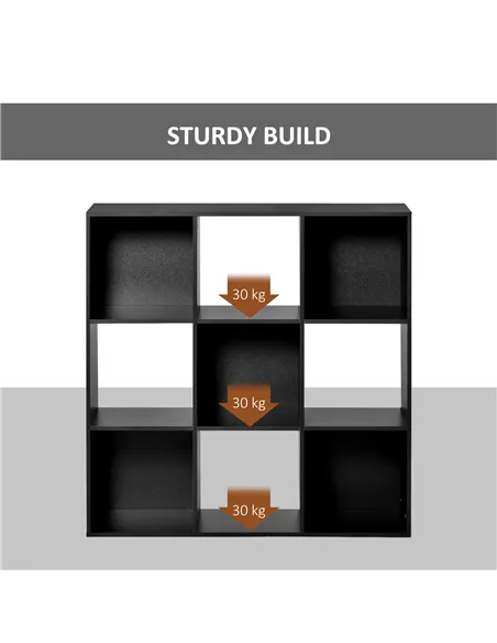 HOMCOM 3-tier 9 Cubes Storage Unit Particle Board Cupboard Bookcase Organiser Home Office Shelves, Black
