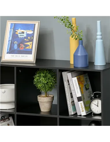 HOMCOM 3-tier 9 Cubes Storage Unit Particle Board Cupboard Bookcase Organiser Home Office Shelves, Black