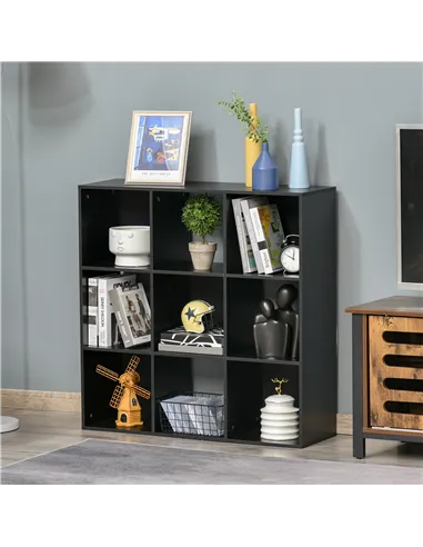 HOMCOM 3-tier 9 Cubes Storage Unit Particle Board Cupboard Bookcase Organiser Home Office Shelves, Black