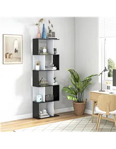 HOMCOM Bookcase, S-Shaped Wooden Bookshelf, 5/6 Tiers Freestanding Storage Shelf, Home Office Decorative Display Stand Rack, Bla 2