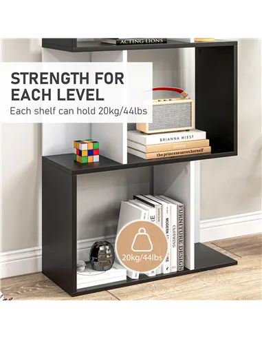 HOMCOM Bookcase, S-Shaped Wooden Bookshelf, 5/6 Tiers Freestanding Storage Shelf, Home Office Decorative Display Stand Rack, Bla