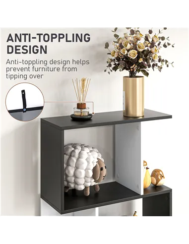 HOMCOM Bookcase, S-Shaped Wooden Bookshelf, 5/6 Tiers Freestanding Storage Shelf, Home Office Decorative Display Stand Rack, Bla