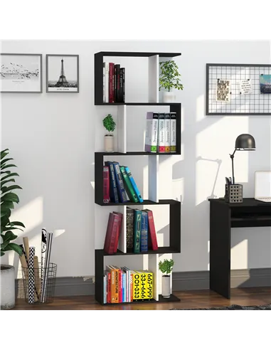 HOMCOM Bookcase, S-Shaped Wooden Bookshelf, 5/6 Tiers Freestanding Storage Shelf, Home Office Decorative Display Stand Rack, Bla