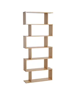 HOMCOM Bookcase, 6 Tier Shelf S Shaped Bookshelf, Storage Unit, Display Shelf for Living Room, Bedroom, Home Office, Plant, Oak