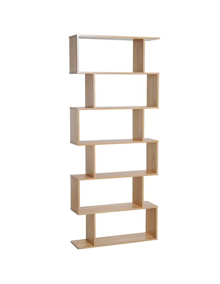 HOMCOM Bookcase, 6 Tier Shelf S Shaped Bookshelf, Storage Unit, Display Shelf for Living Room, Bedroom, Home Office, Plant, Oak