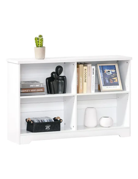 HOMCOM Wooden Cube Bookcase, 2 Tier Open Storage Shelving Unit with 4 Compartments, Freestanding Display Bookshelf for Home Offi