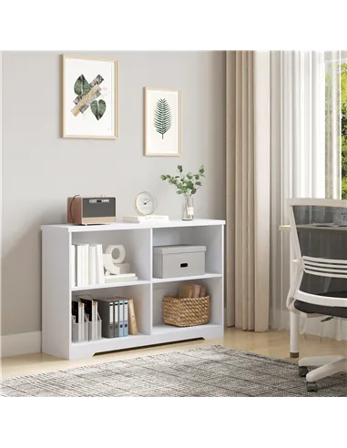 HOMCOM Wooden Cube Bookcase, 2 Tier Open Storage Shelving Unit with 4 Compartments, Freestanding Display Bookshelf for Home Offi