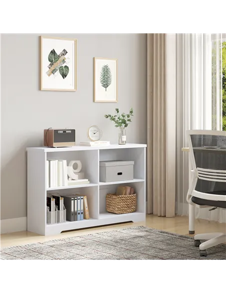 HOMCOM Wooden Cube Bookcase, 2 Tier Open Storage Shelving Unit with 4 Compartments, Freestanding Display Bookshelf for Home Offi