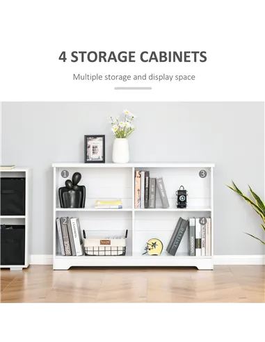 HOMCOM Wooden Cube Bookcase, 2 Tier Open Storage Shelving Unit with 4 Compartments, Freestanding Display Bookshelf for Home Offi