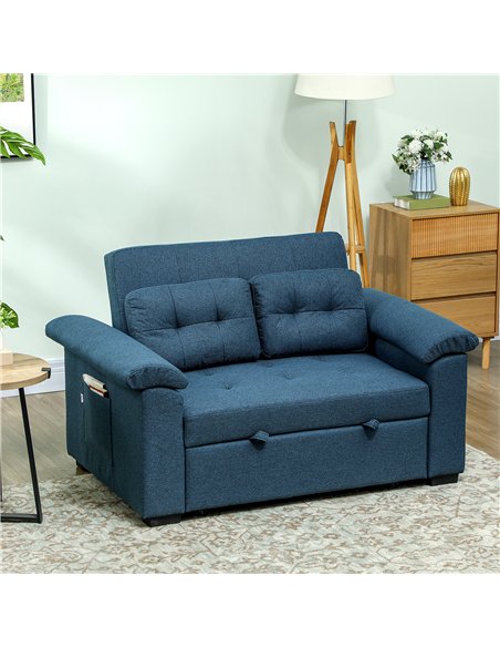 HOMCOM Pull Out Sofa Bed, Fabric 2 Seater Click Clack Sofa Bed Settee with 2 Pocket Springs, Convertible Sofa Couch with Pillows