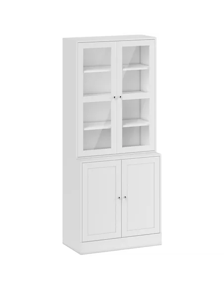 HOMCOM Modern Bookcase with Glass Doors, Display Storage Cabinet with Adjustable Shelves for Living Room, Study, Home Office, Ki