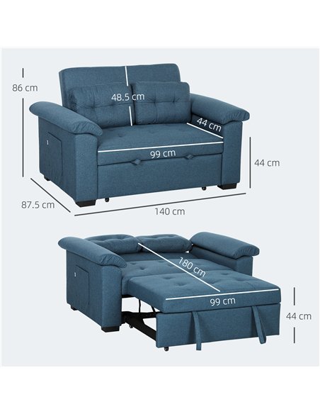 HOMCOM Pull Out Sofa Bed, Fabric 2 Seater Click Clack Sofa Bed Settee with 2 Pocket Springs, Convertible Sofa Couch with Pillows
