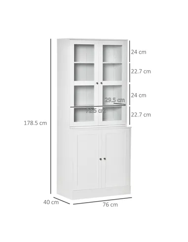 HOMCOM Modern Bookcase with Glass Doors, Display Storage Cabinet with Adjustable Shelves for Living Room, Study, Home Office, Ki