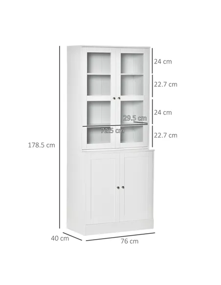 HOMCOM Modern Bookcase with Glass Doors, Display Storage Cabinet with Adjustable Shelves for Living Room, Study, Home Office, Ki