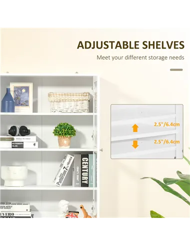 HOMCOM Modern Bookcase with Glass Doors, Display Storage Cabinet with Adjustable Shelves for Living Room, Study, Home Office, Ki