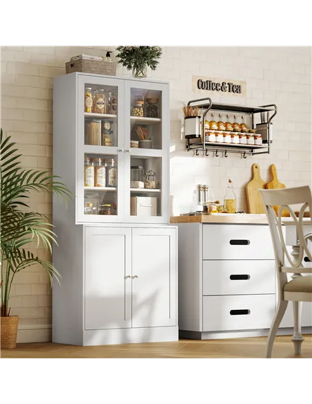 HOMCOM Modern Bookcase with Glass Doors, Display Storage Cabinet with Adjustable Shelves for Living Room, Study, Home Office, Ki