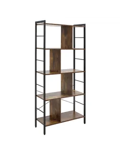 HOMCOM Industrial Storage Unit, 5 Tiers Bookcase with Open Compartments for Office Living Room, Bedroom, Rustic Brown and Black