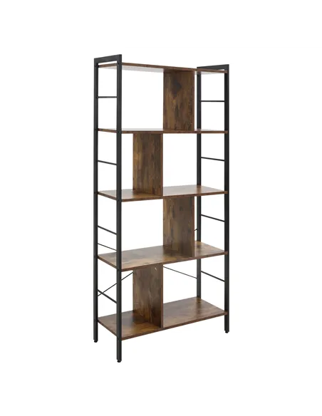 HOMCOM Industrial Storage Unit, 5 Tiers Bookcase with Open Compartments for Office Living Room, Bedroom, Rustic Brown and Black