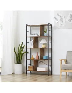 HOMCOM Industrial Storage Unit, 5 Tiers Bookcase with Open Compartments for Office Living Room, Bedroom, Rustic Brown and Black 2