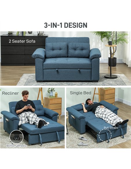 HOMCOM Pull Out Sofa Bed, Fabric 2 Seater Click Clack Sofa Bed Settee with 2 Pocket Springs, Convertible Sofa Couch with Pillows