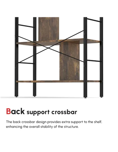 HOMCOM Industrial Storage Unit, 5 Tiers Bookcase with Open Compartments for Office Living Room, Bedroom, Rustic Brown and Black