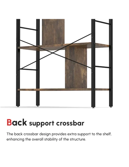 HOMCOM Industrial Storage Unit, 5 Tiers Bookcase with Open Compartments for Office Living Room, Bedroom, Rustic Brown and Black
