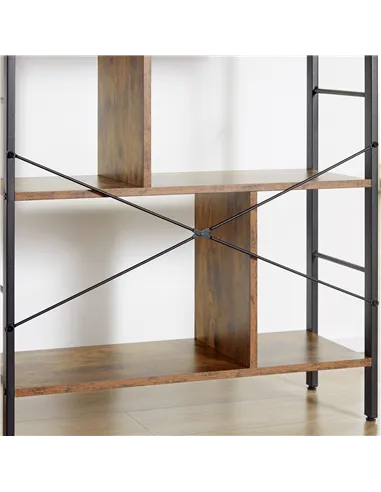 HOMCOM Industrial Storage Unit, 5 Tiers Bookcase with Open Compartments for Office Living Room, Bedroom, Rustic Brown and Black