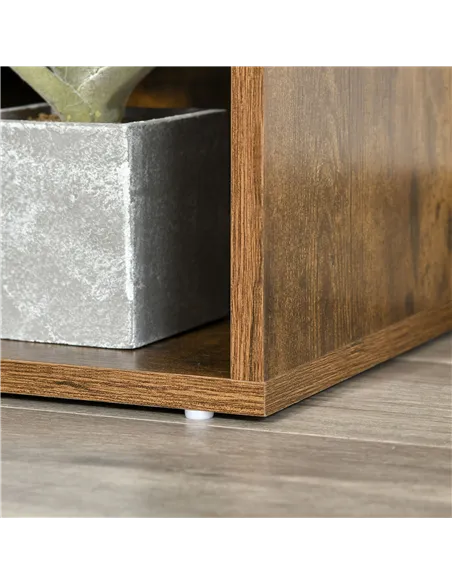 HOMCOM Bookcase Storage Shelf with Cushioned Reading Seat, Cube Bookshelf Organizer for Bedroom Living Room, Rustic Brown
