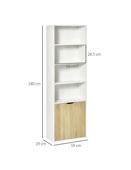 HOMCOM 6-Tier Tall Bookcase, Bookshelf with 4 Open Shelves and Double Door Storage Cabinet, Freestanding Display Rack for Living