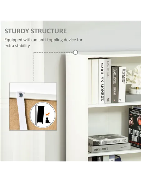 HOMCOM 6-Tier Tall Bookcase, Bookshelf with 4 Open Shelves and Double Door Storage Cabinet, Freestanding Display Rack for Living