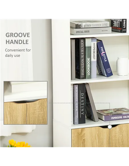 HOMCOM 6-Tier Tall Bookcase, Bookshelf with 4 Open Shelves and Double Door Storage Cabinet, Freestanding Display Rack for Living