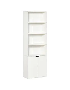 HOMCOM 6-Tier Tall Bookcase, Bookshelf with 4 Open Shelves and Double Door Storage Cabinet, Freestanding Display Rack for Living